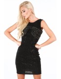 Rochie cu fundita pe decolteu, neagra G52360 - Magazin online - Boutique